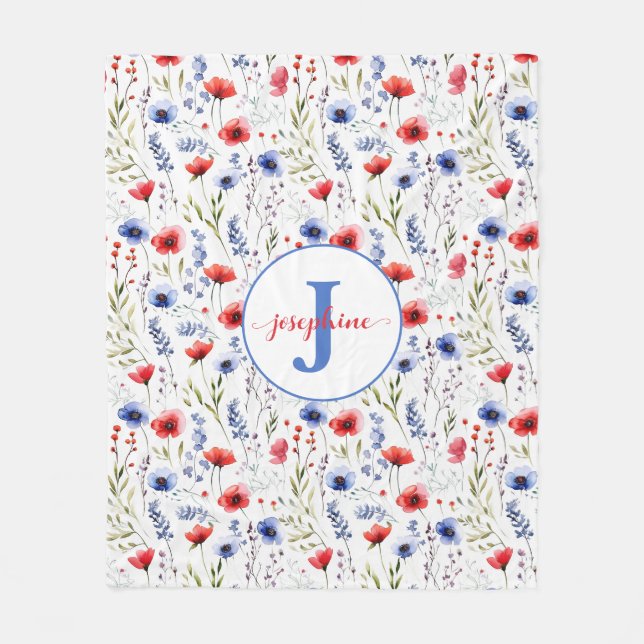 Manta Polar Cubierta de flor silvestre acuarela personalizada (Anverso)