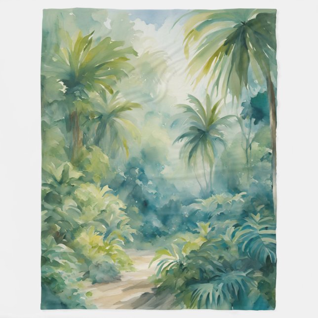 Manta Polar Cubierta de hojas tropicales Plantas Palmeras (Anverso)