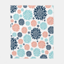 Manta Polar Cubierta floral azul y coral