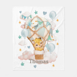 Manta Polar Cubo de jaguar lindo en un globo de aire caliente