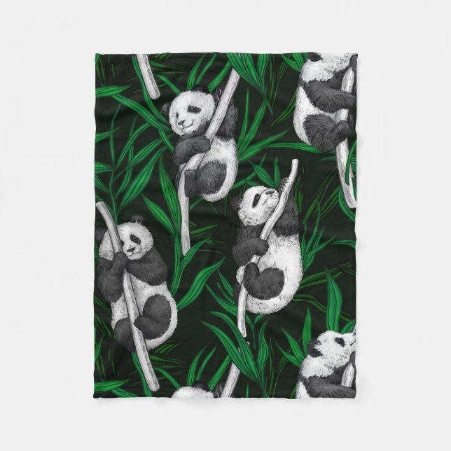 Manta Polar Cubos de panda sobre verde oscuro (Anverso)
