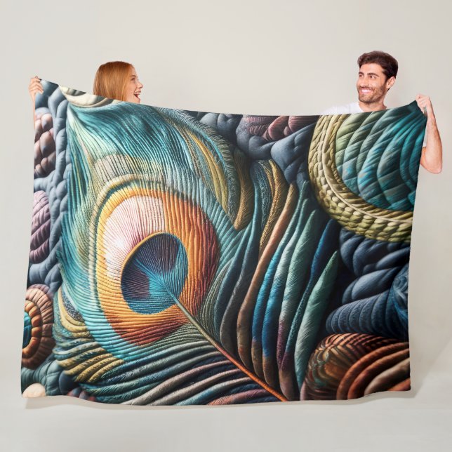 Manta Polar Cuchillada Abstract Peacock Feather Fleece Blanket (In situ)