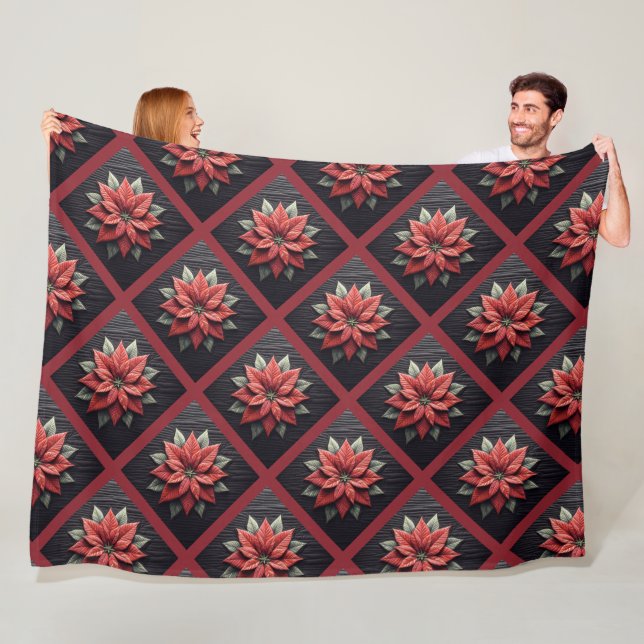 Manta Polar Cuchillada Poinsettia Fleece Blanket Black (In situ)