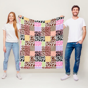 Manta Polar Cuchillo moderno de Gingham Cowskin Patchwork