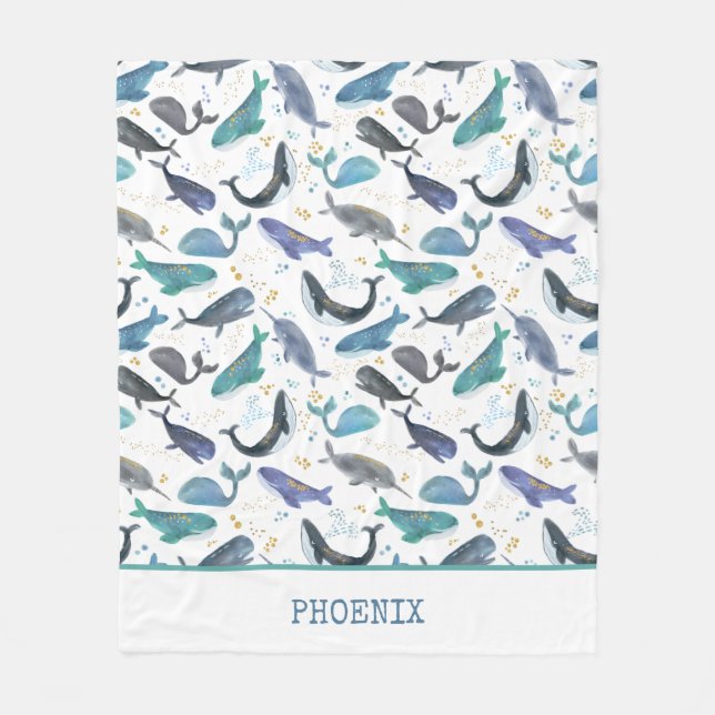 Manta Polar Cuello acuático Ballenas Océano Pescado Oro Azul  (Anverso)