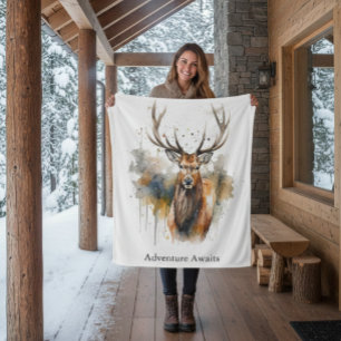 Manta Polar Cuerno Noble: Acuarela de Alce del Bosque, persona