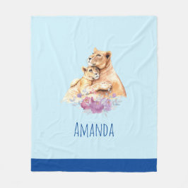 Manta Polar Cuidada acuarela madre león y cachorro