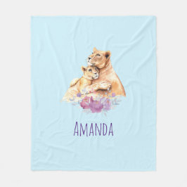 Manta Polar Cuidada acuarela madre león y cachorro