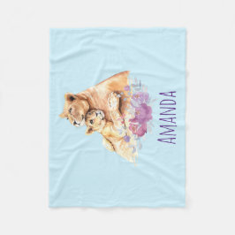 Manta Polar Cuidada acuarela madre león y cachorro