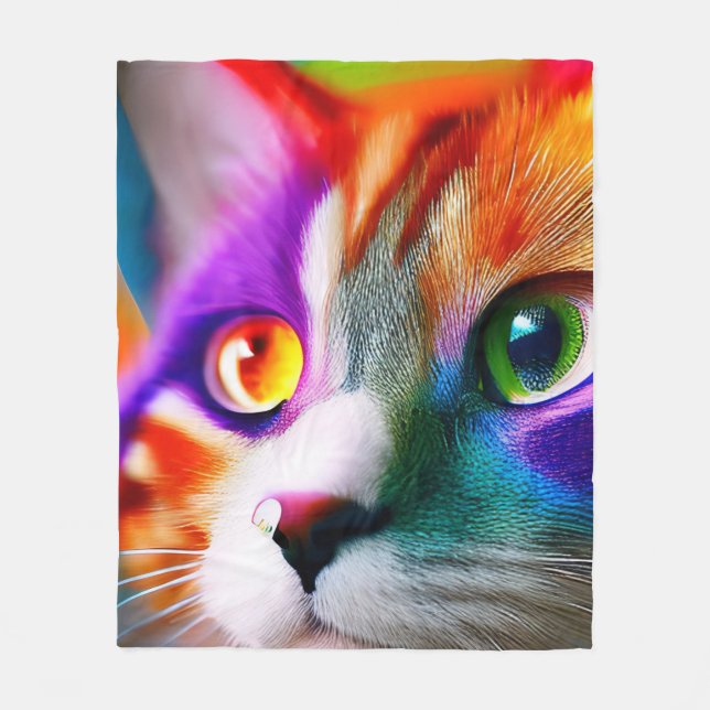 Manta Polar Cuidados colores Kitty Rainbow, Cat (Anverso)