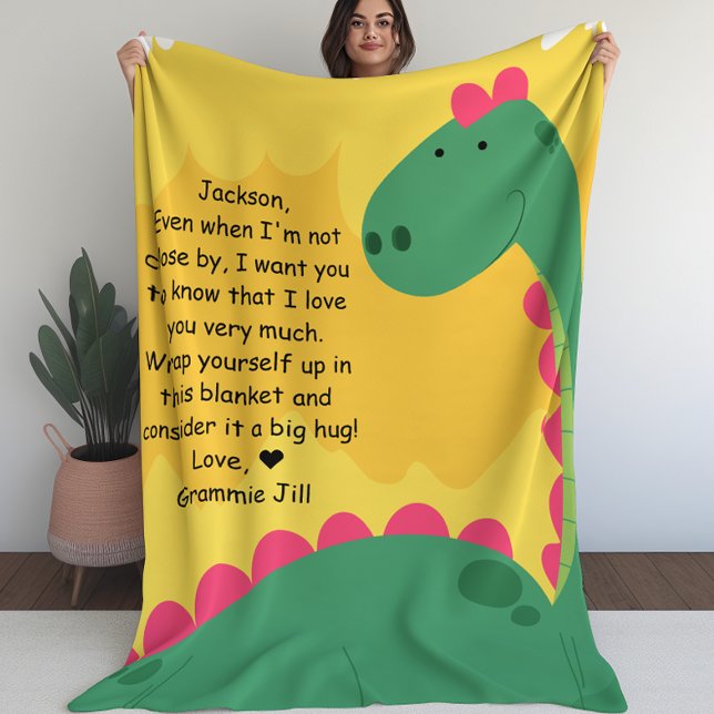 Manta Polar Cuidados niños de dinosaurios con mensaje de Perso (Cute Dinosaur Kids Blanket with Custom Message)