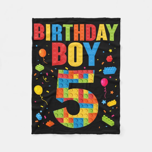 Manta Polar Cumpleañero Niño de 5 Años Bloques de Construcción (Anverso)