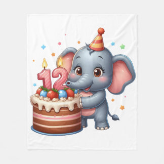 Manta Polar Cumpleaños 12 de elefante lindo