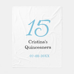 Manta Polar cumpleaños 15 de quinceañera azul negro letra negr