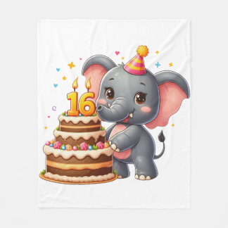 Manta Polar Cumpleaños 16 de Elefante Adorable