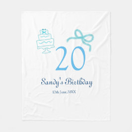 Manta Polar Cumpleaños 20 azul lazo pastel nombre fecha retro