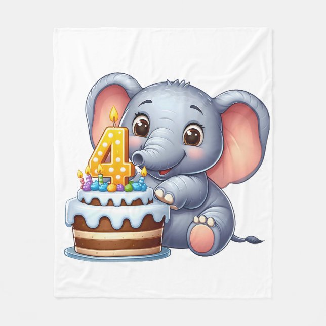 Manta Polar Cumpleaños 4 de elefante lindo (Anverso)