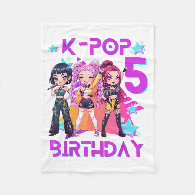 Manta Polar Cumpleaños 5 Cute Chibi Kpop Divertido Cumpleaños  (Anverso)