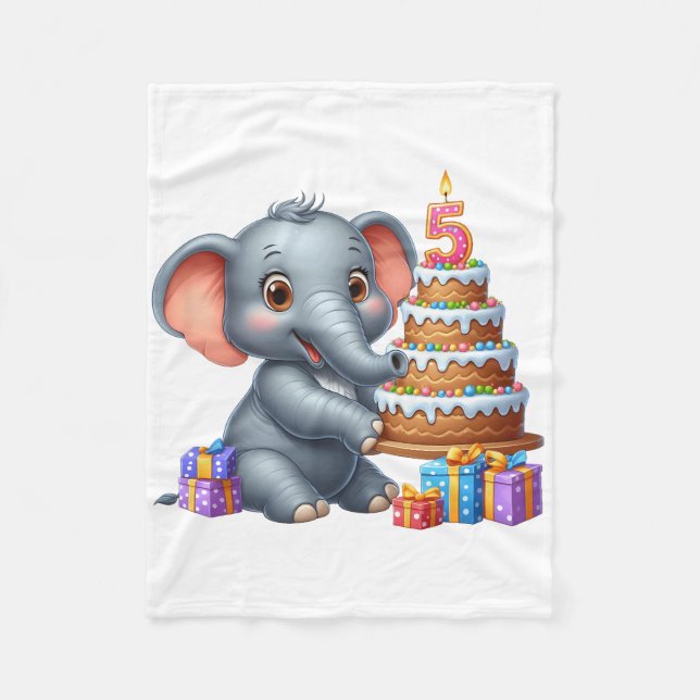 Manta Polar Cumpleaños 5 de Elefante Adorable (Anverso)