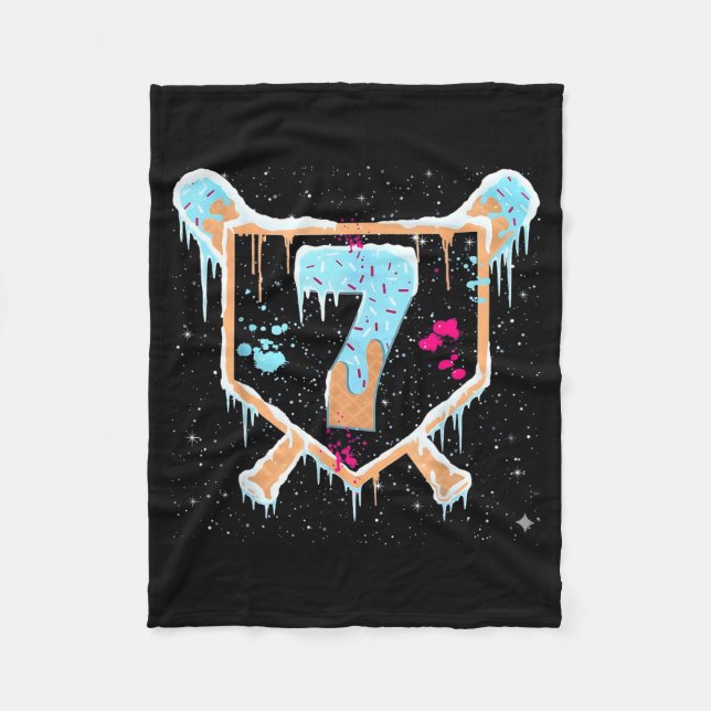 Manta Polar Cumpleaños 7 Helado de Béisbol Goteo 7º Cumpleaños (Anverso)