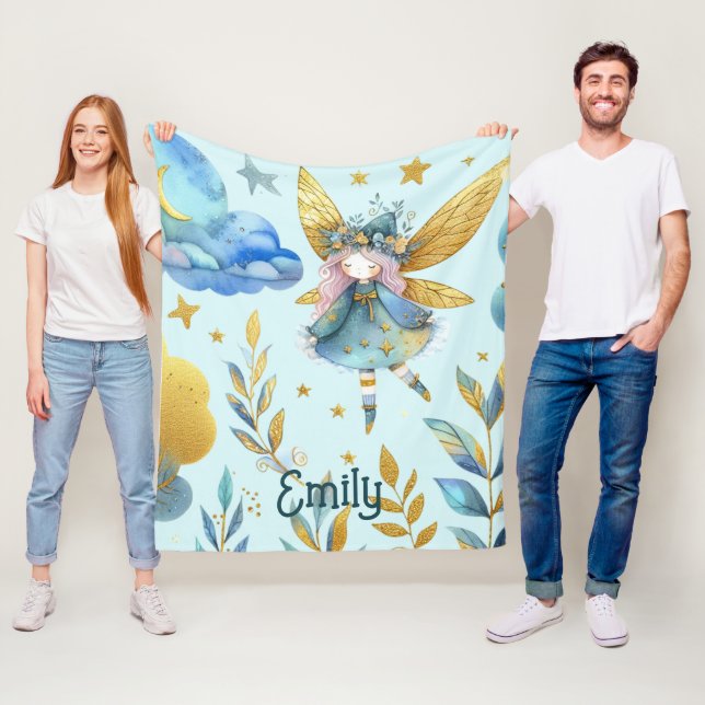 Manta Polar Cumpleaños de los Fairy Verde azulada Gold Pink Pr (In situ)