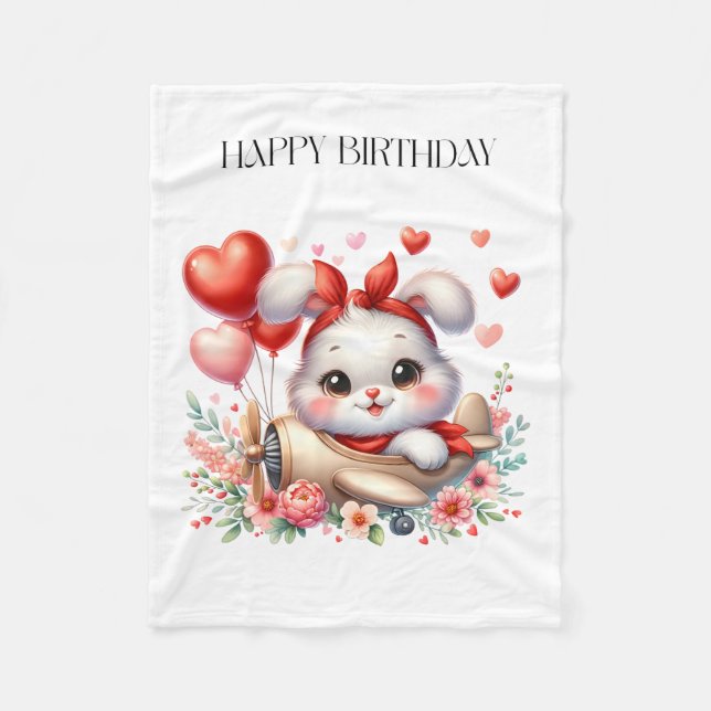 Manta Polar Cumpleaños de piloto conejito (Anverso)