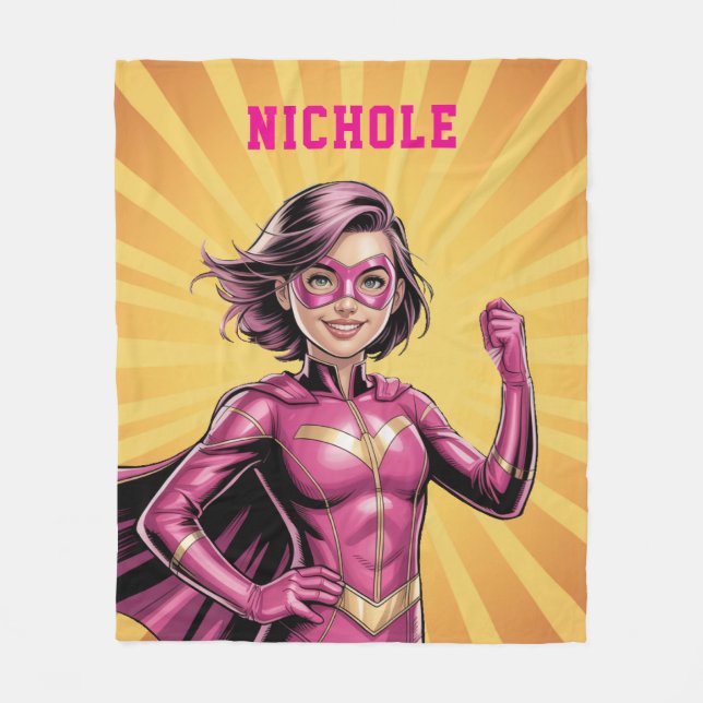 Manta Polar Cumpleaños de Superheroína Rosa  (Anverso)