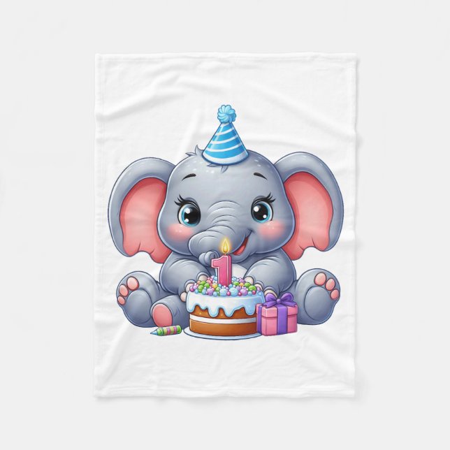 Manta Polar Cumpleaños del elefante bebé 1 (Anverso)