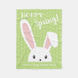 Manta Polar Curioso Feliz Primavera Pascua Nombre Conejo Verde
