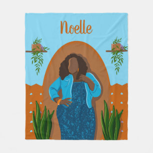 Manta Polar Curva, mujer negra, plantas domésticas, Naranja y
