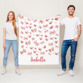 Manta Polar Custom baby blanket with pink bows & strawberries 