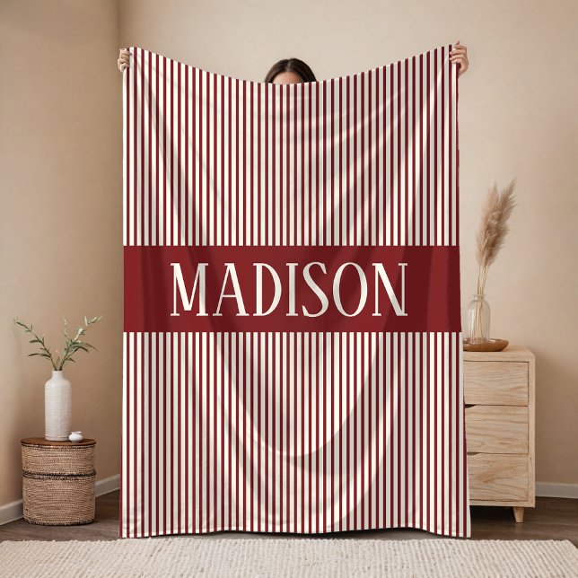 Manta Polar Custom Baby Shower Blanket Gift for Girls and Boys (custom baby name striped nursery blanket, baby shower personalized stripe blanket gift for kids)