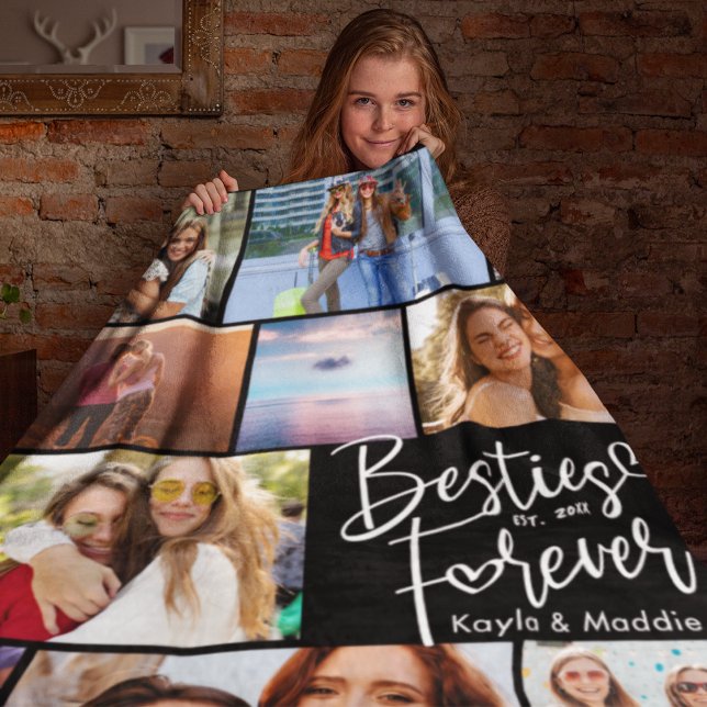 Manta Polar Custom Besties BFF Modern Script Photo Collage (Subido por el creador)