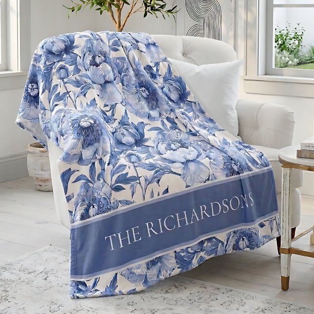 Manta Polar Custom Blue and White Chinoiserie Floral Pattern (Custom Blue and White Chinoiserie Floral Pattern Fleece Blanket)