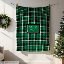 Manta Polar Custom Christmas Blanket Green Black Tartan Decor