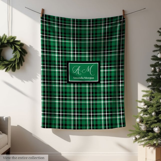 Manta Polar Custom Christmas Blanket Green Black Tartan Decor (Custom Christmas Blanket Green Black Tartan Decor)