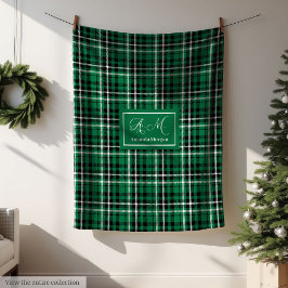 Manta Polar Custom Christmas Blanket Green Black Tartan Decor