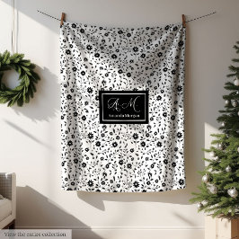 Manta Polar Custom Decorative Blanket Black White Wildflowers 