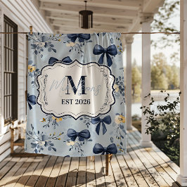 Manta Polar Custom Elegant Blue Bow Floral Monogram