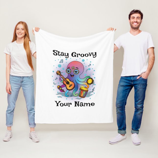 Manta Polar Custom Fleece Blanket | Retro Octopus Name & Text (In situ)