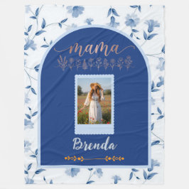 Manta Polar Custom Floral Photo Blanket - "MAMA" Birth Flower 