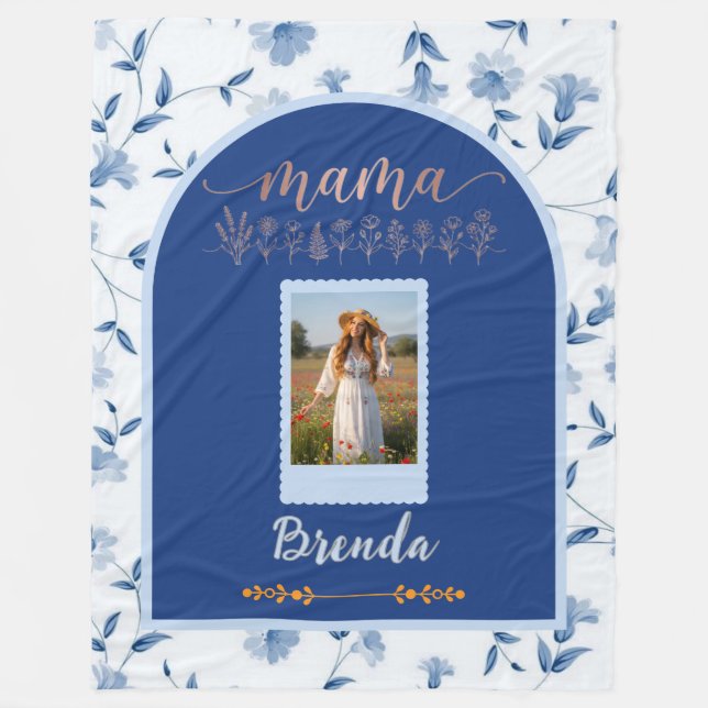 Manta Polar Custom Floral Photo Blanket - "MAMA" Birth Flower  (Anverso)