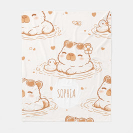 Manta Polar Custom Name Cute Capybara With Sunglasses Kids