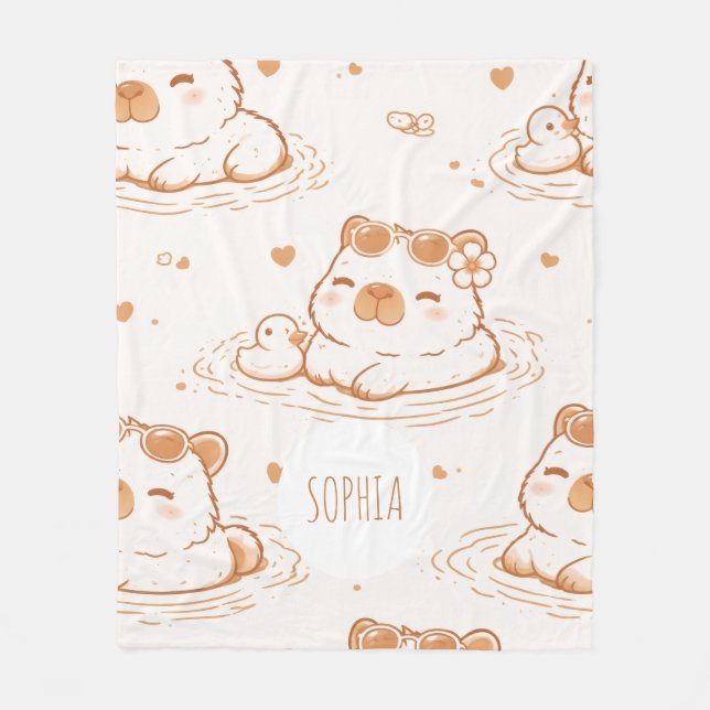 Manta Polar Custom Name Cute Capybara With Sunglasses Kids (Anverso)