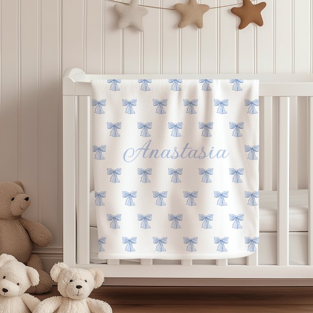 Manta Polar Custom Name Fleece Blanket Coquette Blue Bows Cute (Subido por el creador)