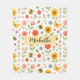 Manta Polar Custom Name Floral Bee Blanket