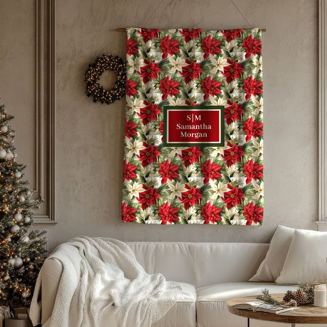 Manta Polar Custom Name Holiday Blanket Chic Poinsettia Style (Custom Name Holiday Blanket Chic Poinsettia Style)