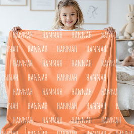 Manta Polar Custom Name Kids Orange Blanket for Girls and Boys