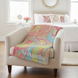 Manta Polar Custom Name Pink and Green Marble Fleece Blanket