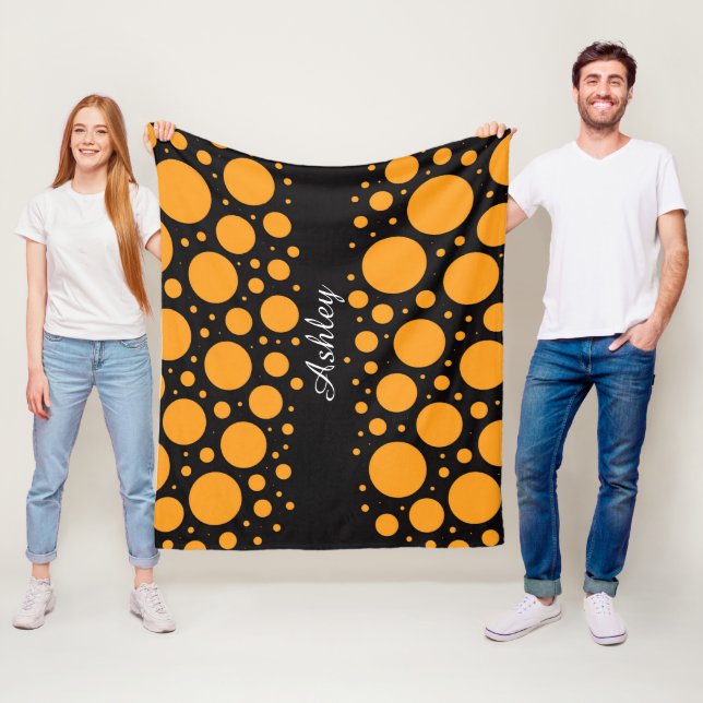 Manta Polar Custom Name Pumpkin Circles Fleece Blanket Gift (In situ)